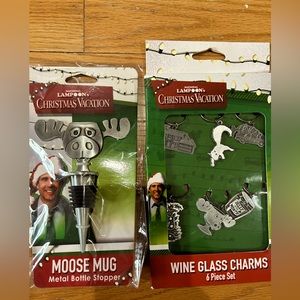 NWT Christmas Vacation movie wine glass charms and wine bottle stopper.